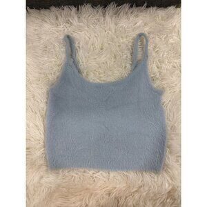 Kendall & Kylie XS Fuzzy Light Blue Tank Crop Top Nylon/Acrylic Blend